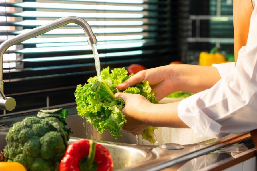 woman washing different kind of vegetables