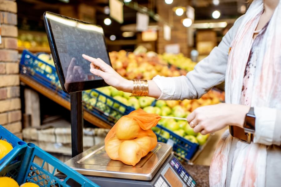 weighing food in a store