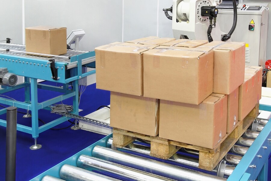 boxes arranged by a robotic palletizer