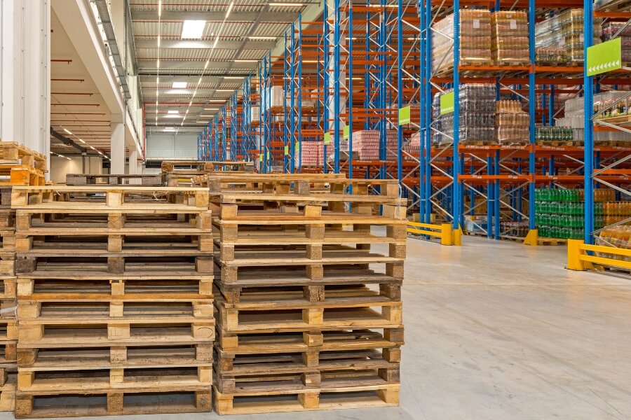 full stacks of pallet in a logistics warehouse